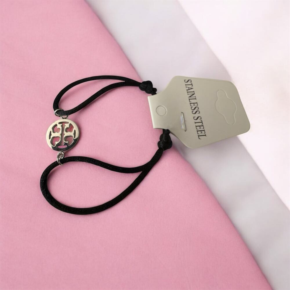 Black Cord Bracelet with Stainless Steel Charm Fashion Accessory Adjustable